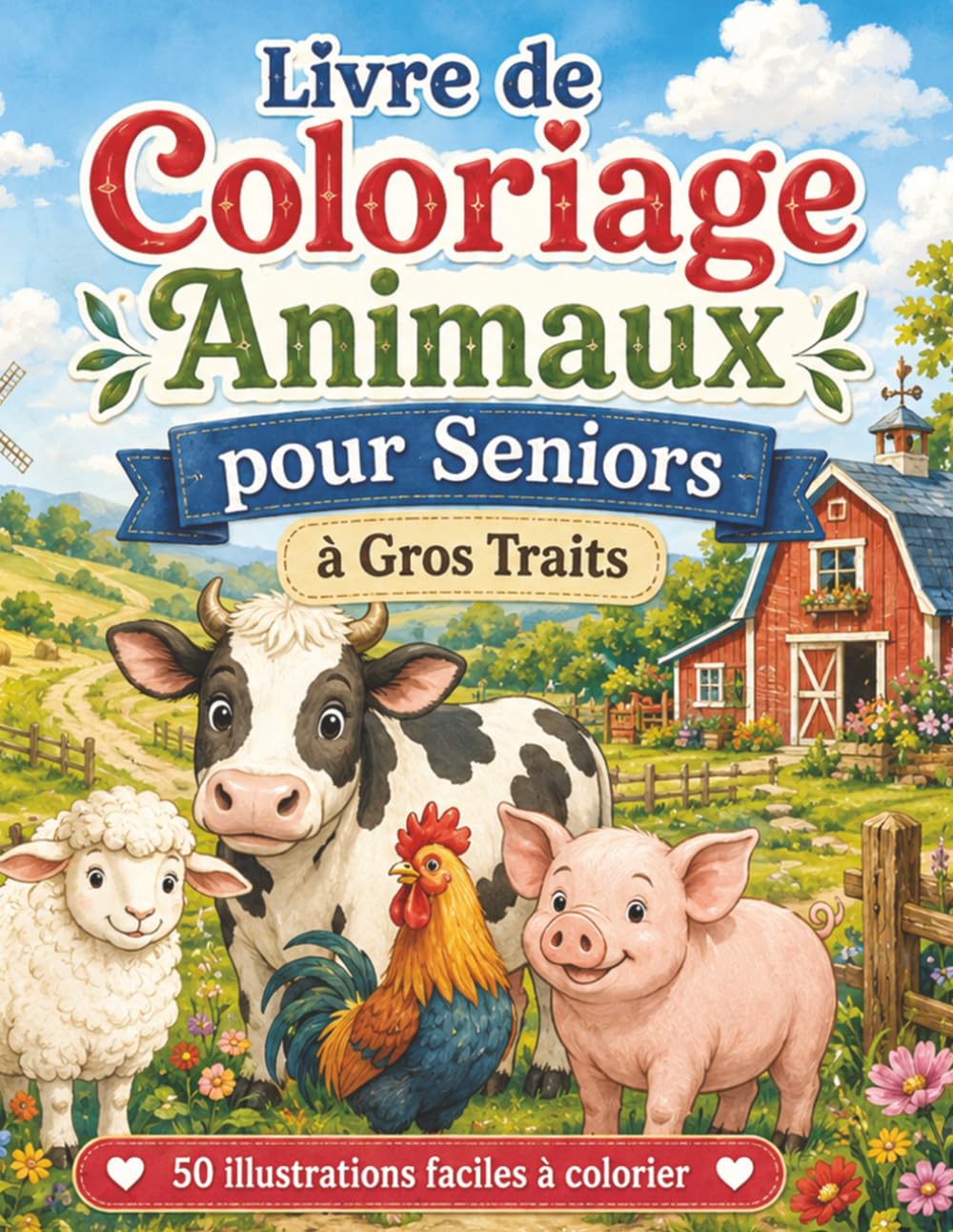 Livre de Coloriage Animaux pour Seniors à Gros Traits: Un cahier relaxant en gros caractères avec animaux adorables, lignes épaisses et grands espaces à colorier