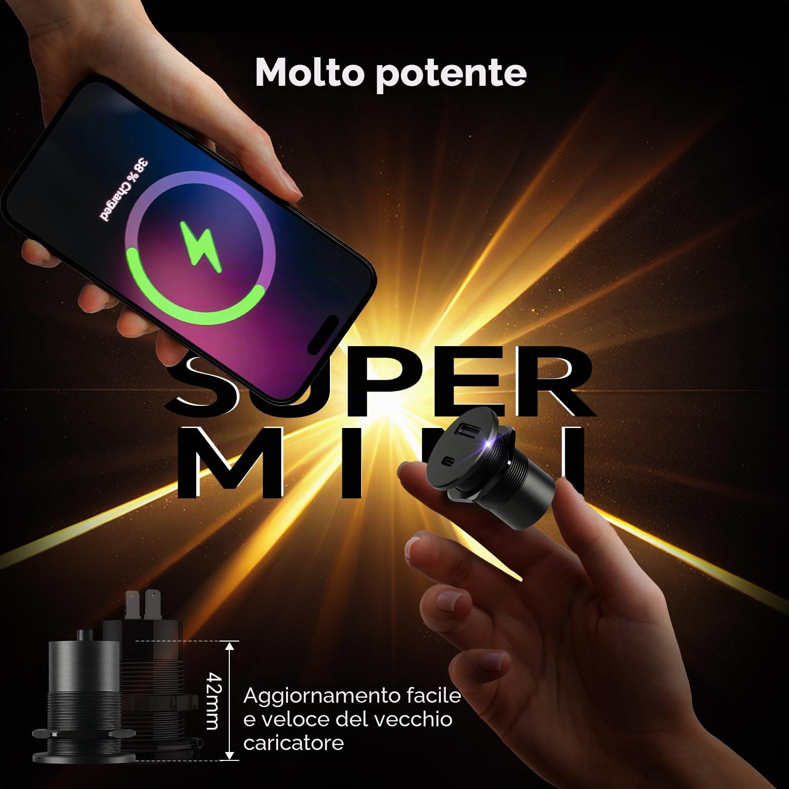 Alluminio Presa USB 12V Camper Auto, Dual Porta Tipo C PD3.0 & USB-A QC3.0 Caricatore Carica Rapida per Roulotte Barca Camion (38W x 2)