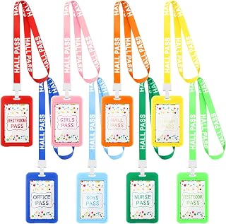 Tatuo 16 Pcs Hall Pass Lanyards Card Passes Set Vertical Bathroom Pass Restroom Unbreakable Gift for Teacher Nurse Library Office(Multicolor)