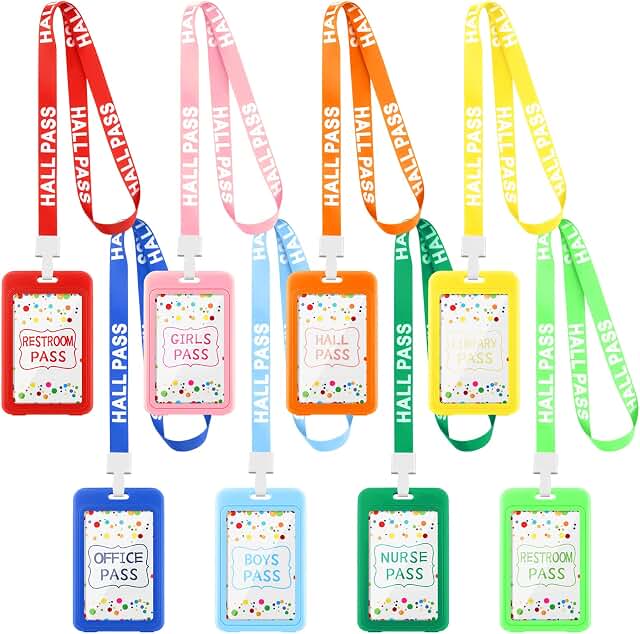 Tatuo 16 Pcs Hall Pass Lanyards Card Passes Set Vertical Bathroom Pass R...