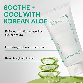 innisfree Aloe Vitalizing Soothing Gel | Hydrating Korean Face and Body Moisturizer | Soothe Dryness and Sunburns