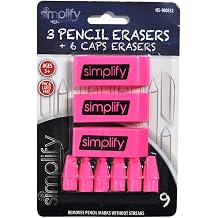 Smarthome Simplify 3 Pink Pencil Erasers and 6 Cap Erasers