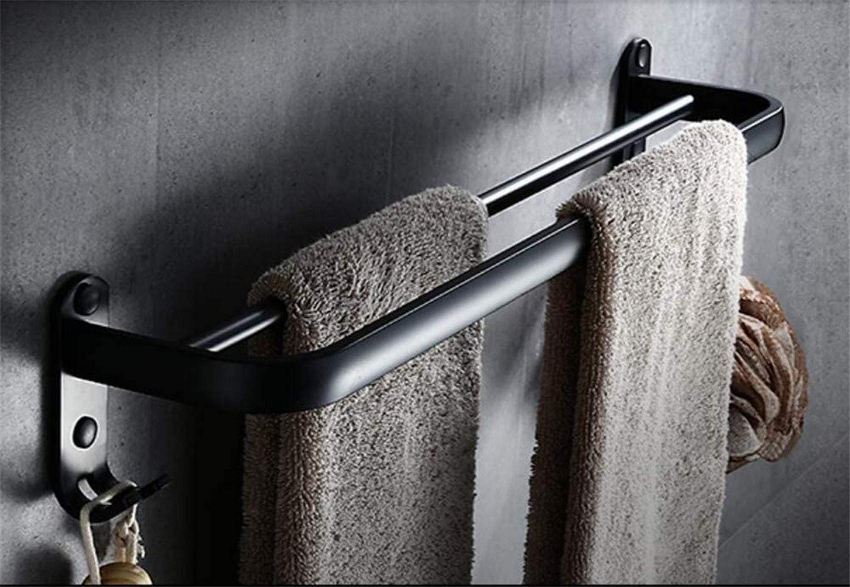 FGXHHS Black Matte Space aluminum Towel rack,Rust Wide Double Hook bar For Bathroom Kitchen Office Punch Free punching Dual use-A 40cm(16inch)