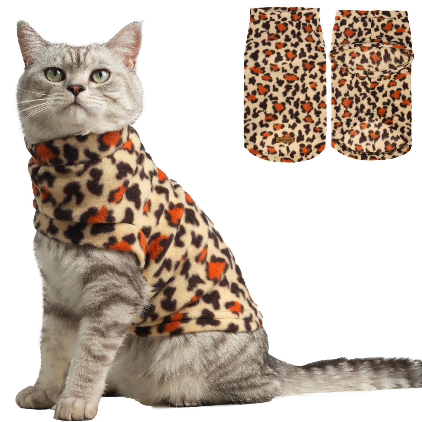 EXPAWLORER Cat Jumper Warm Fleece Cat Clothes, Leopard S — image 1