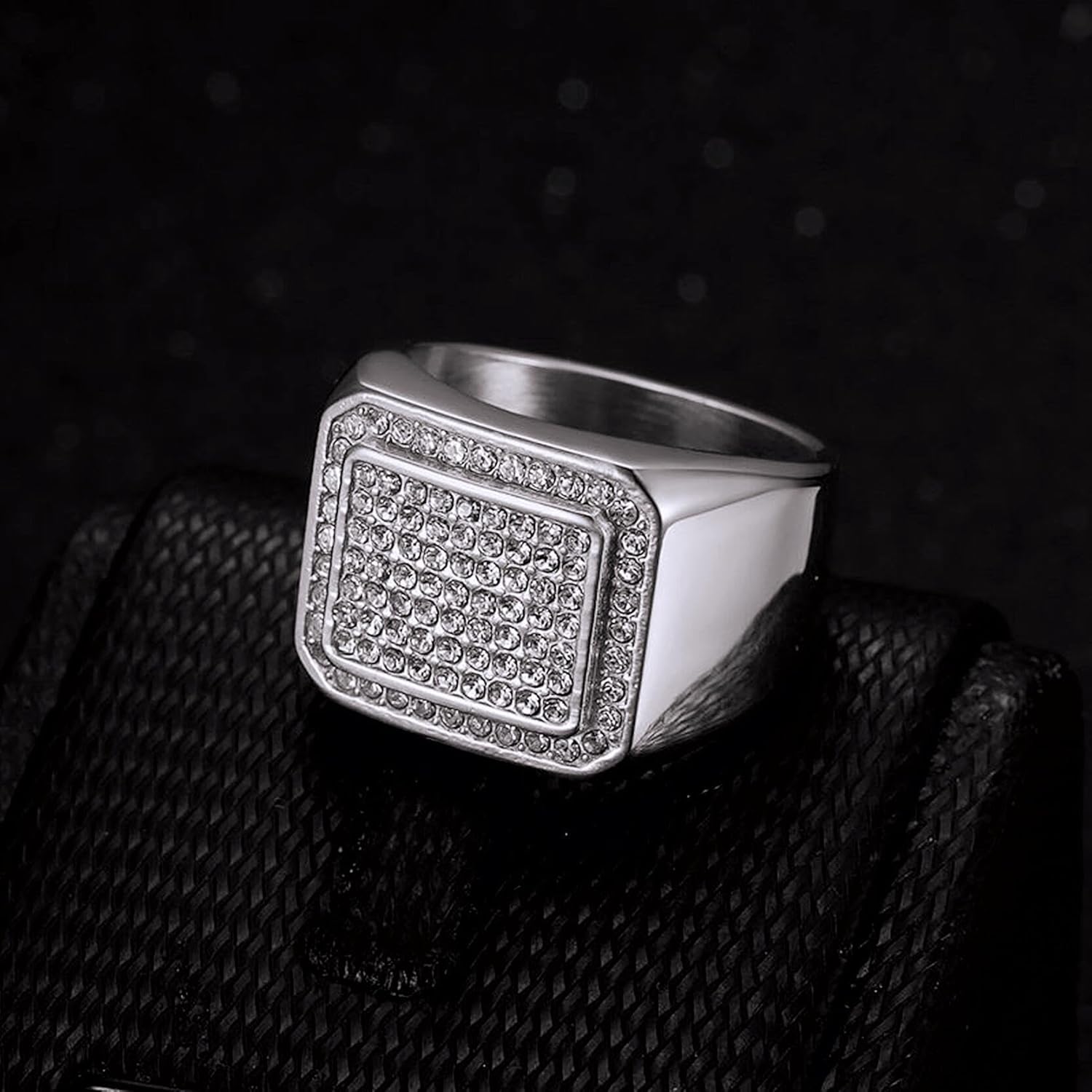 ICED OUT Ring for men Wedding Rings for Men Double Rectangles Stainless Steel ring Hip Hop ring Radiant Rings Bling Iced Out Jewelry Punk Ring Club ring Heavy Metal ring Party - Image 2