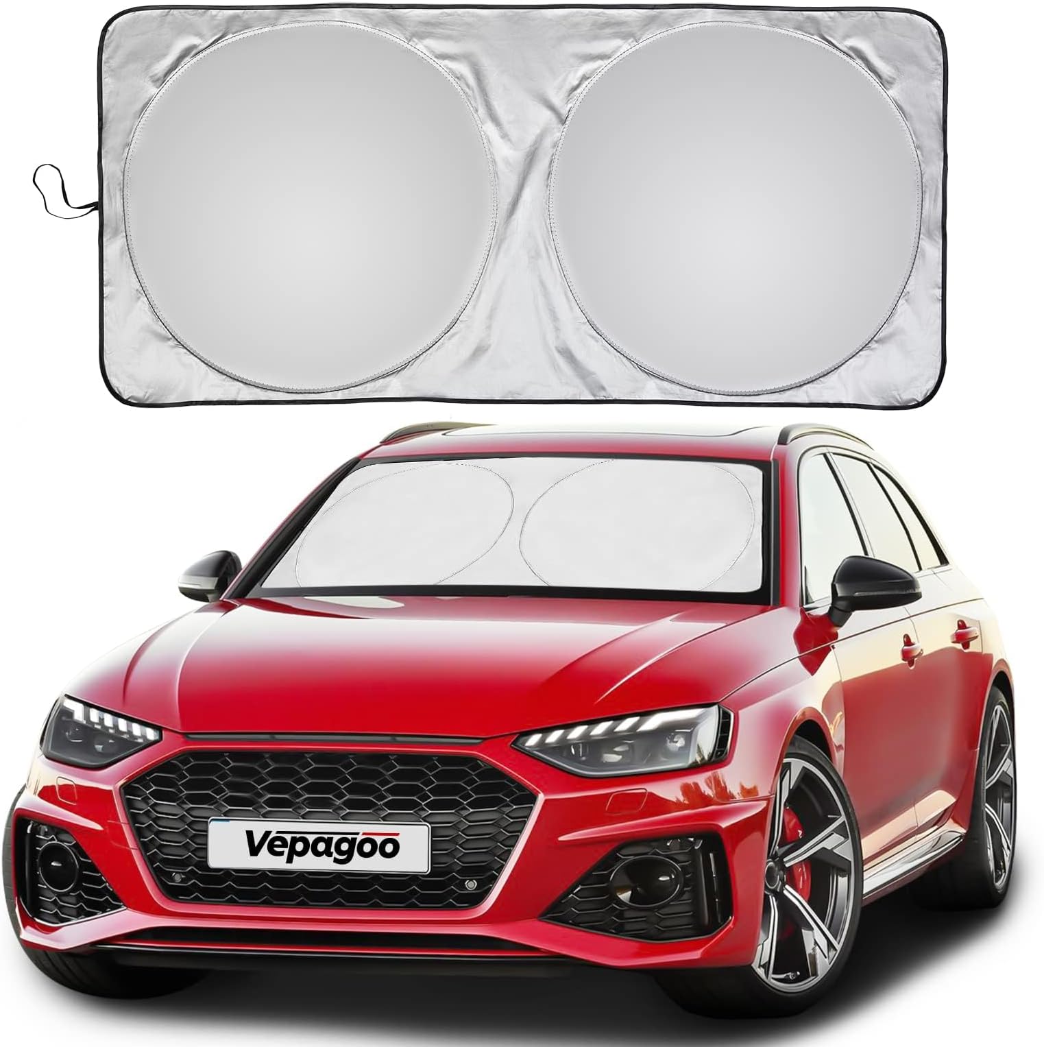 Veapgoo Car Windshield Sun Shade Window Cover Shade Interior Sun Protection 64inX32in, UV Rays and Sun Heat Protector, Keep The Car Interiors Cool, Prevents Dashboard Fade and Crack.