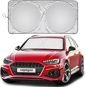 Vepagoo 2025 Upgrade Car Windshield Sun Shade Foldable for Front Window, Car Cover Sunshade Protector for SUV, Sun Blocker Keep Interior Cool, Automotive Sun Screen Prevent Dashboard Fade（64 x 32 in）