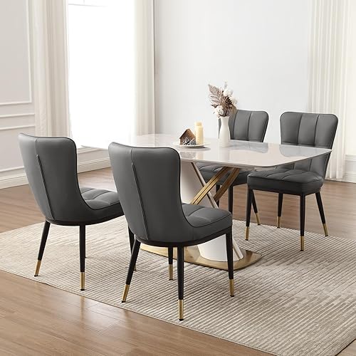 Miniatura 28 de Juego de 4 sillas de comedor modernas, cómodas sillas de comedor con asiento grueso, sillas de cocina tapizadas de piel sintética con patas de Pu