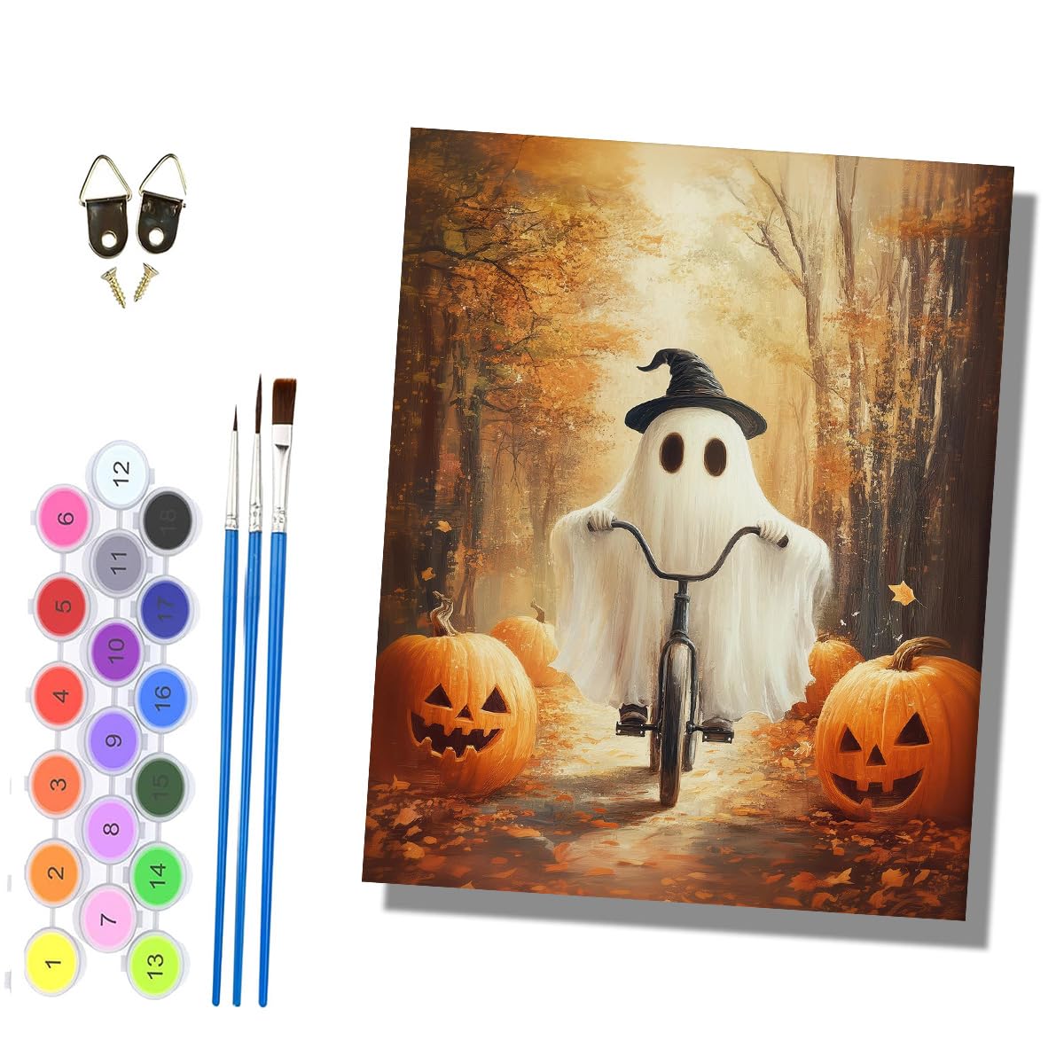 HONGPZH Paint by Numbers for Adults and Beginner Painting by Number Without Frame Oil Paintings on Canvas House Wall Decor 16x20in The Ghost on the Bike and the Pumpkin