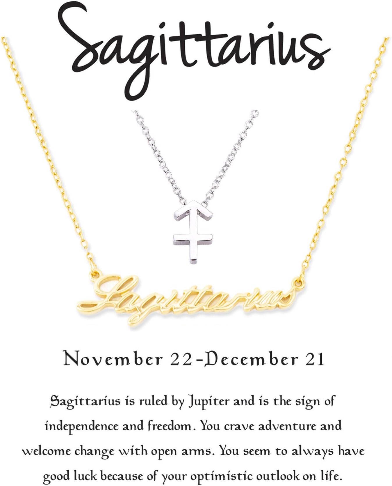 Zealmer Cyberny Women Gold & Silver Plated Sagittarius & Sign Necklace (pack of 2)