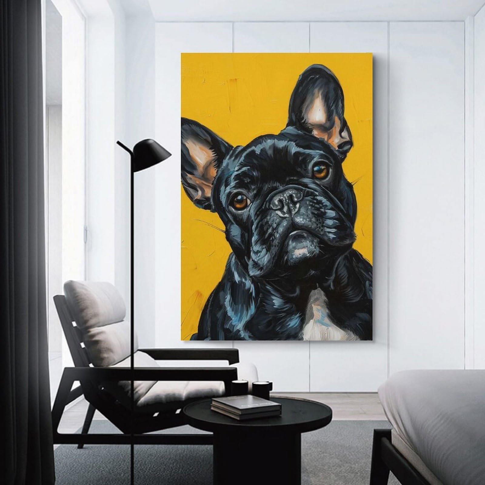 Junmoney Hanging Wall Art Cheerful Frenchie Glow, 24x36inch(60x90cm), for Work Areas, Reading Rooms Or Studios, Wall Art That Adds Style to Work Areas