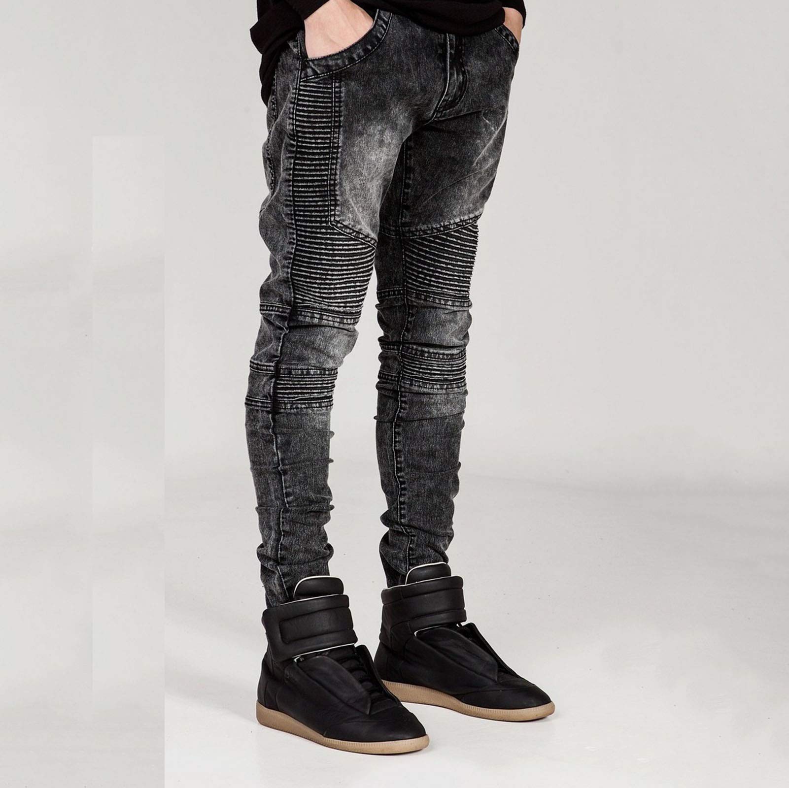 Punk Motorcycle Jeans Męskie Spodnie Rowerowe Tkanina Jeansowa Washed, Wiatroszczelne, Oddychające, Odporne na Rozdarcia Najlepszy Prezent Rowerowy (Kolor: Szary, Rozmiar: 30)