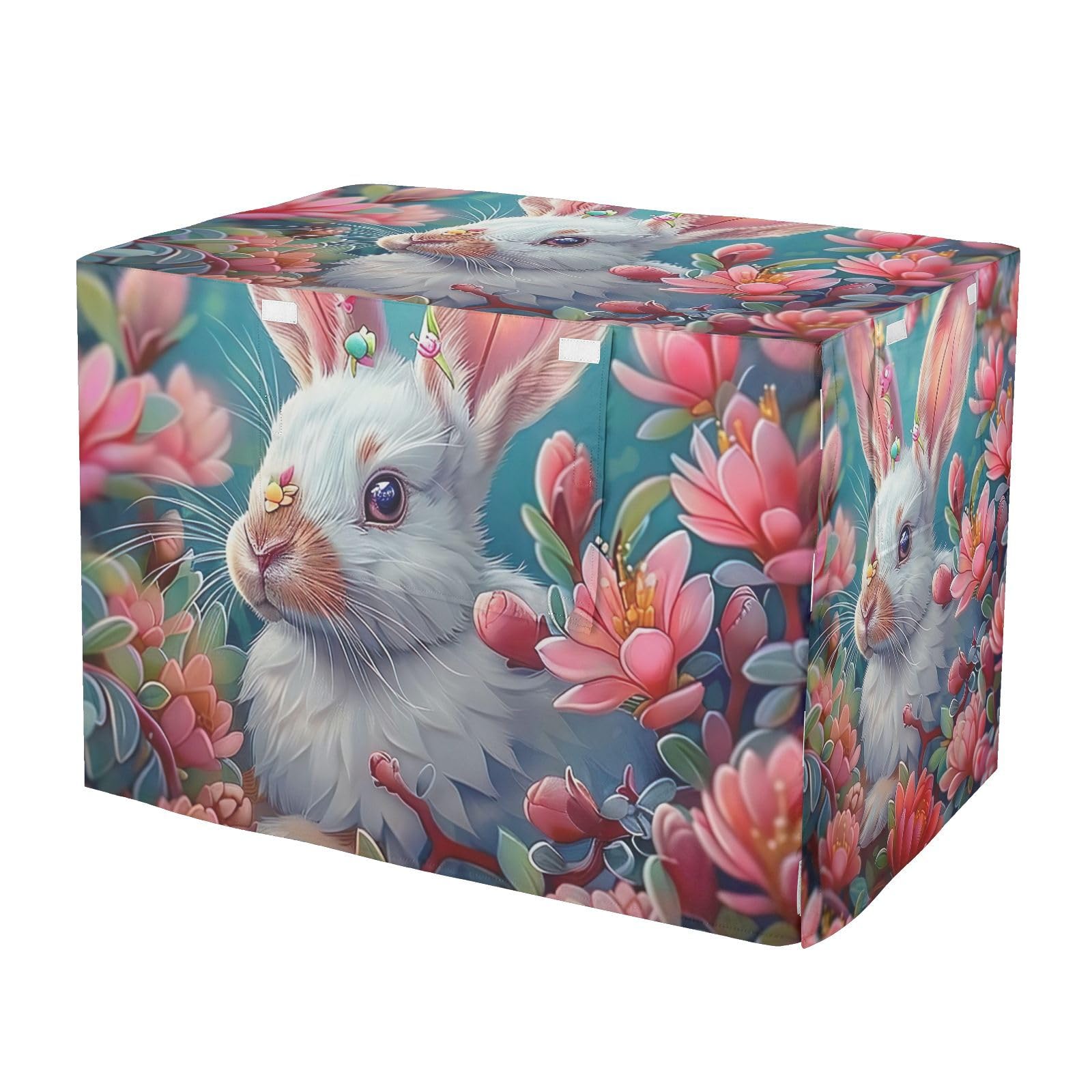 Housse de cage pour chien respirante motif lapin rose et blanc taille L