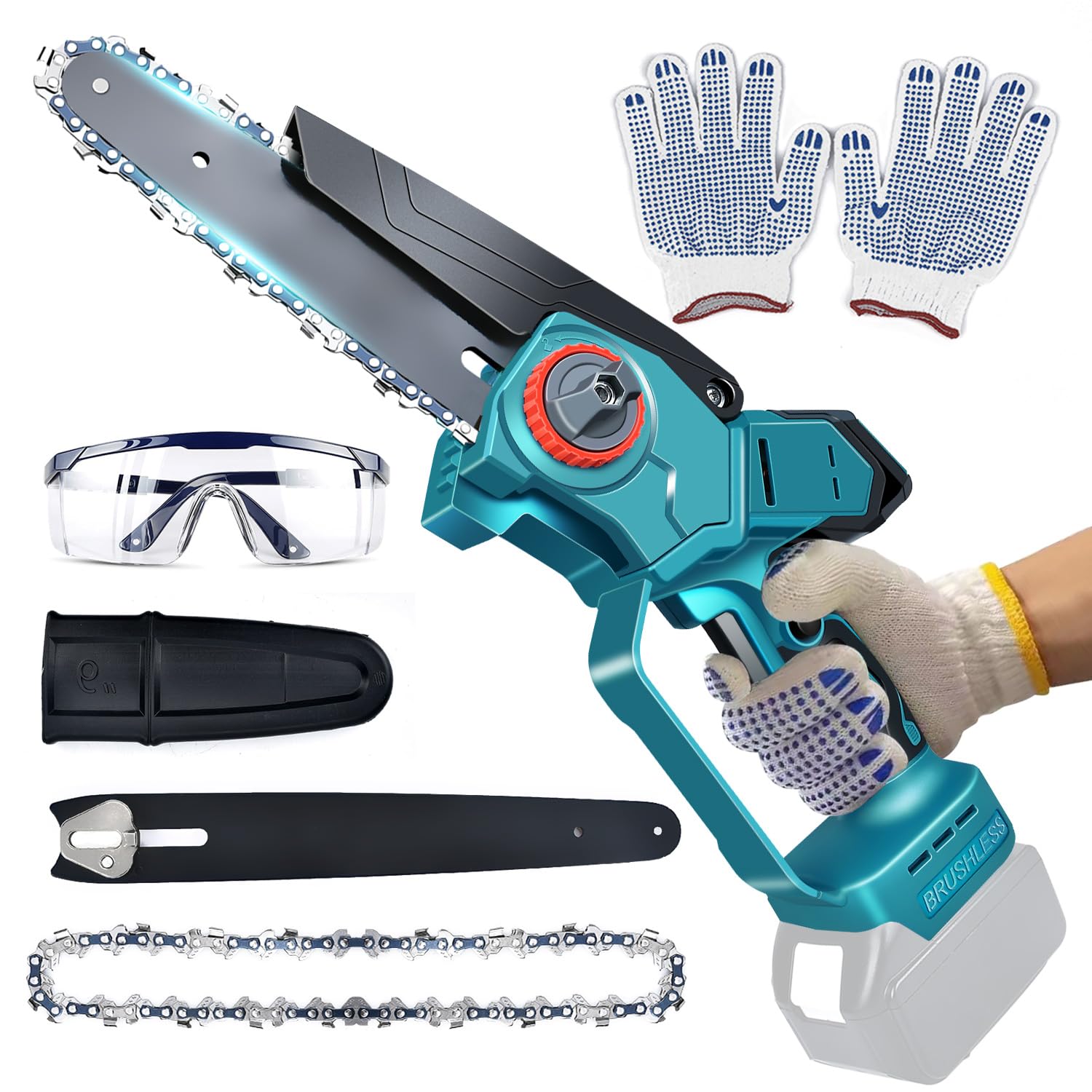 DEKOPRO Akku Kettensäge 20V 15cm - Kabellose Mini Kettensäge Mit Akku & Ladegerät