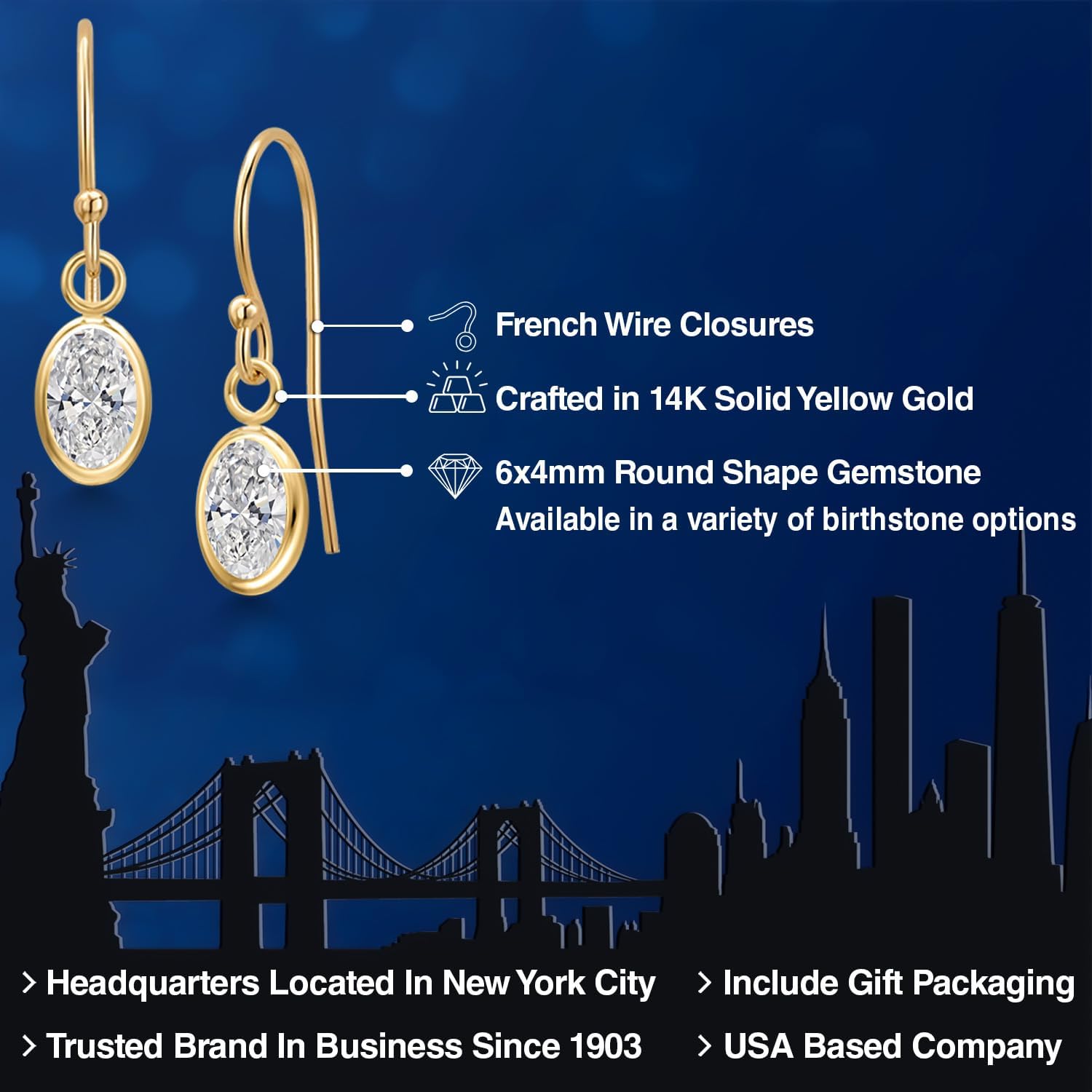 Gem Stone King 14K Yellow Gold Gemstone Birthstone French Wire Dangle Earrings for Women | Oval 6X4MM | Gold Jewelry for Her Mom Wife - Image 2