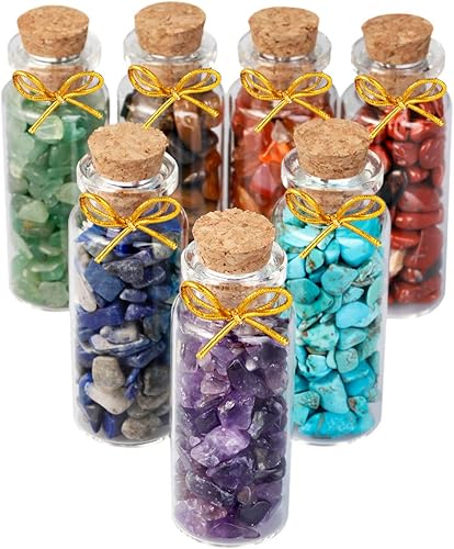 Miniatura 2 de mookaitedecor Juego de 7 mini botellas de cristal con piedras preciosas caídas de cristal curativo de Reiki