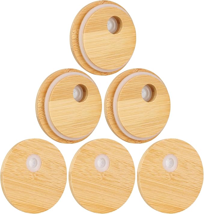 Bambusdeckel für Glasbecher, Ersatzdeckel aus Bambus für normale Öffnung, 473 ml, 567 ml, 680 ml, 6 Stück, geeignet für Tassen mit einem Innendurchmesser von 58 mm (6 Stück) Bambusdeckel für Glasbecher, Ersatzdeckel aus Bambus für normale Öffnung, 473 ml, 567 ml, 680 ml, 6 Stück, geeignet für Tassen mit einem Innendurchmesser von 58 mm (6 Stück)