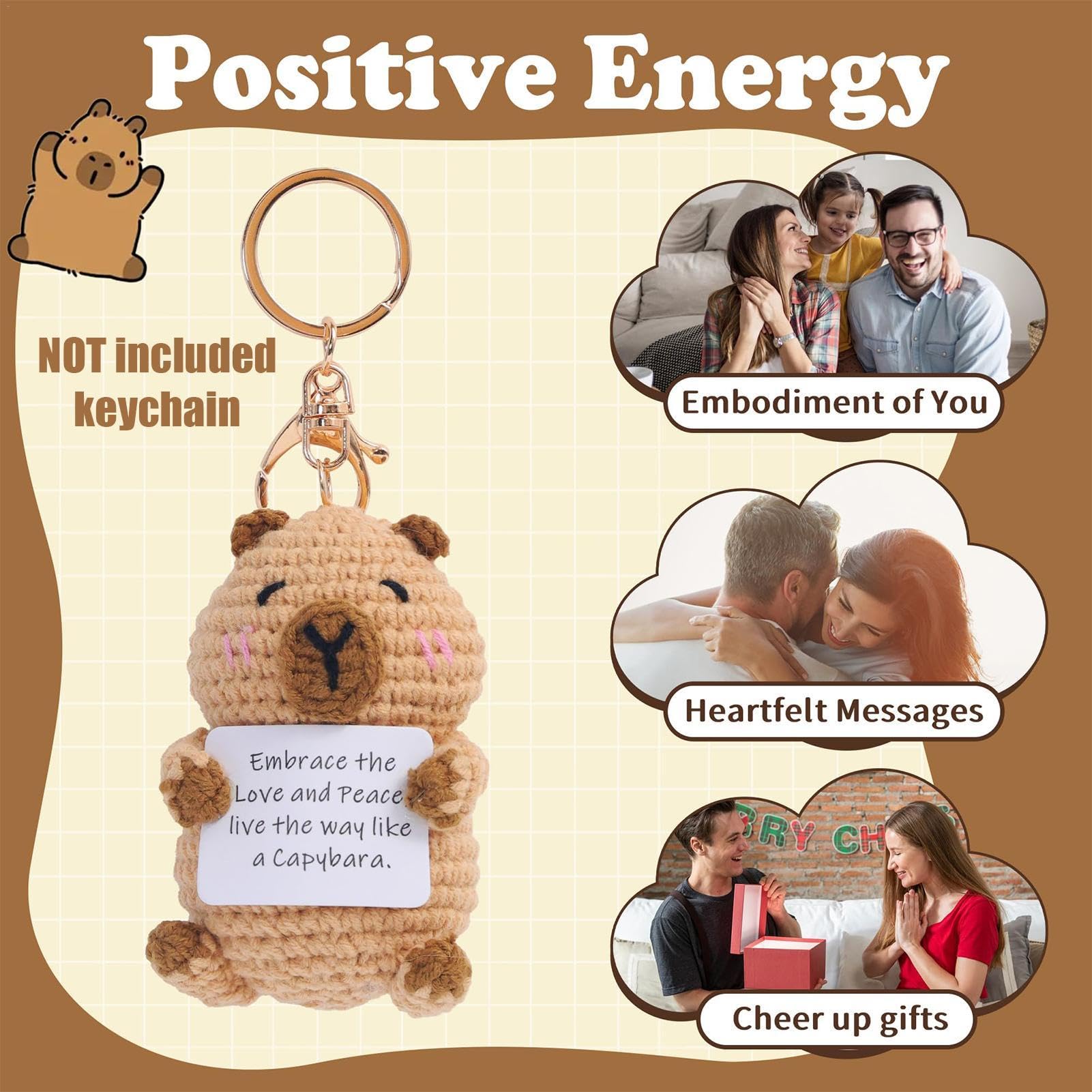 Mini Carpincho De Ganchillo Positivo - Juguete De Punto Con Tarjeta Motivacional, 10.6x5.7 Cm, Regalo Emotivo