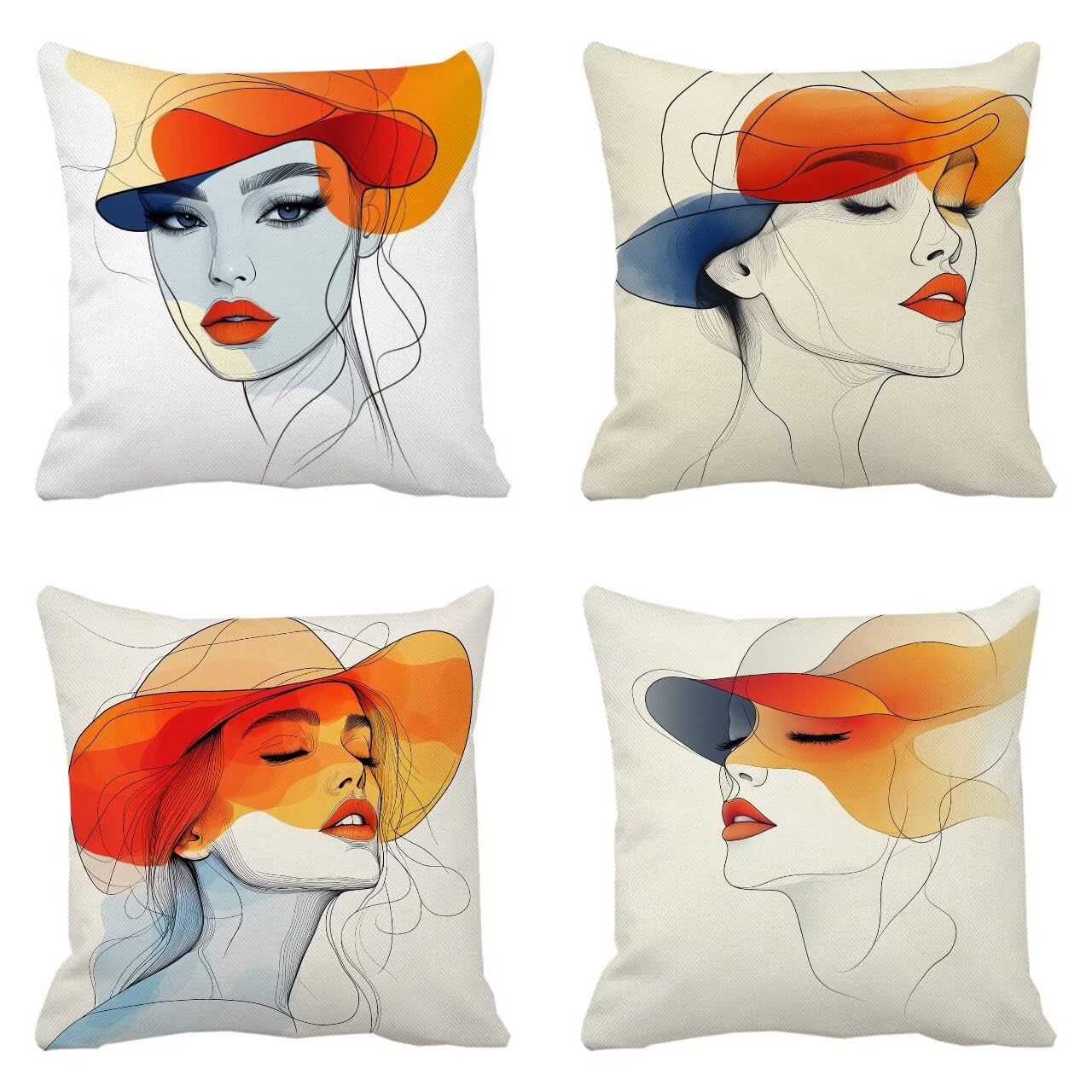 Fundas Cojines 65 x 65 cm Juego de 4 Cojines Exterior, Crema Mujer Lino Impermeable Sofa Fundas Cojin de para Sofá, Dormitorio, Estar, Jardín, Coche, Decoración Del Hogar, con Cremallera Oculta m-454