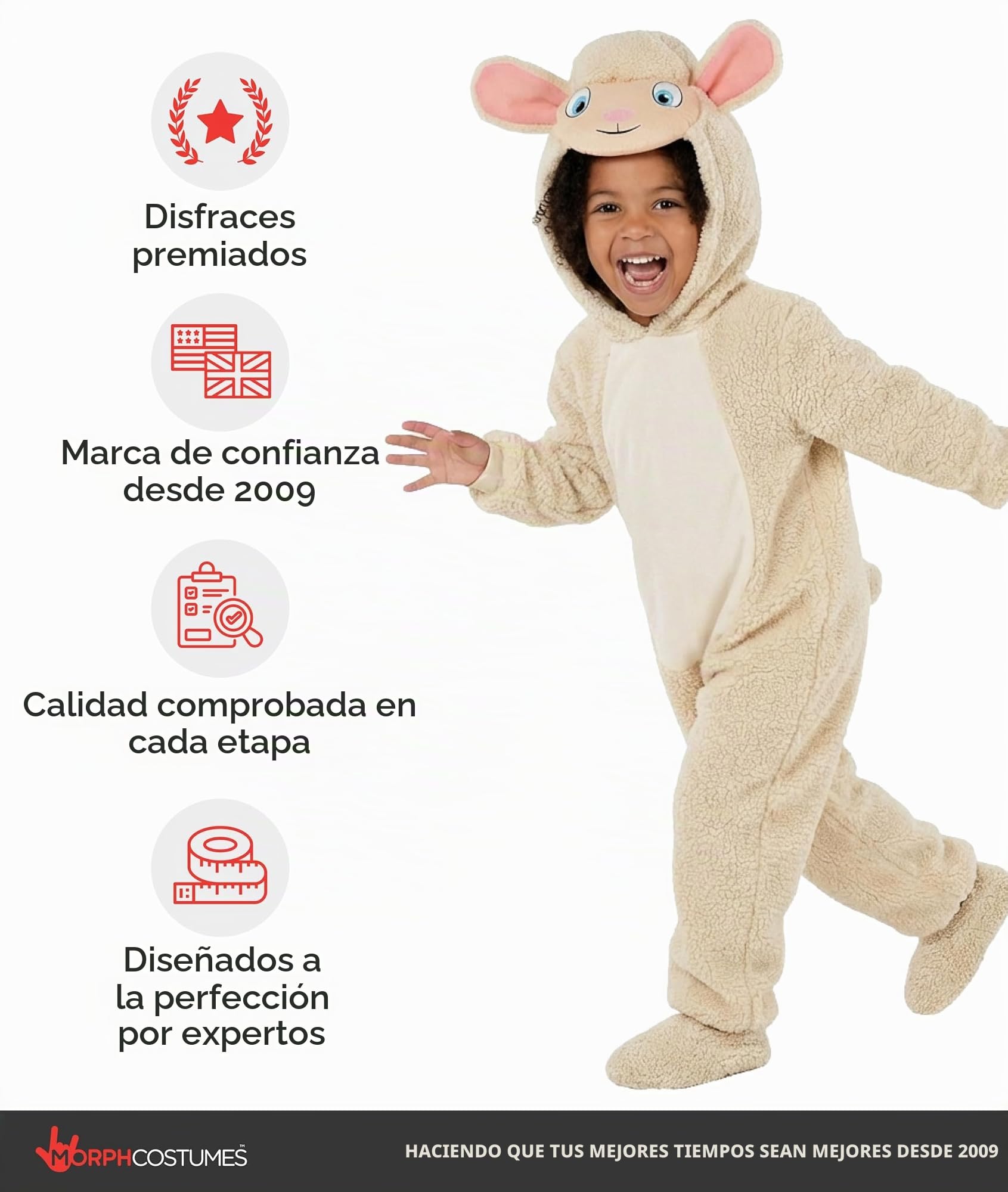 Morph Disfraz Oveja Niño, Disfraz de Cordero Halloween Niño