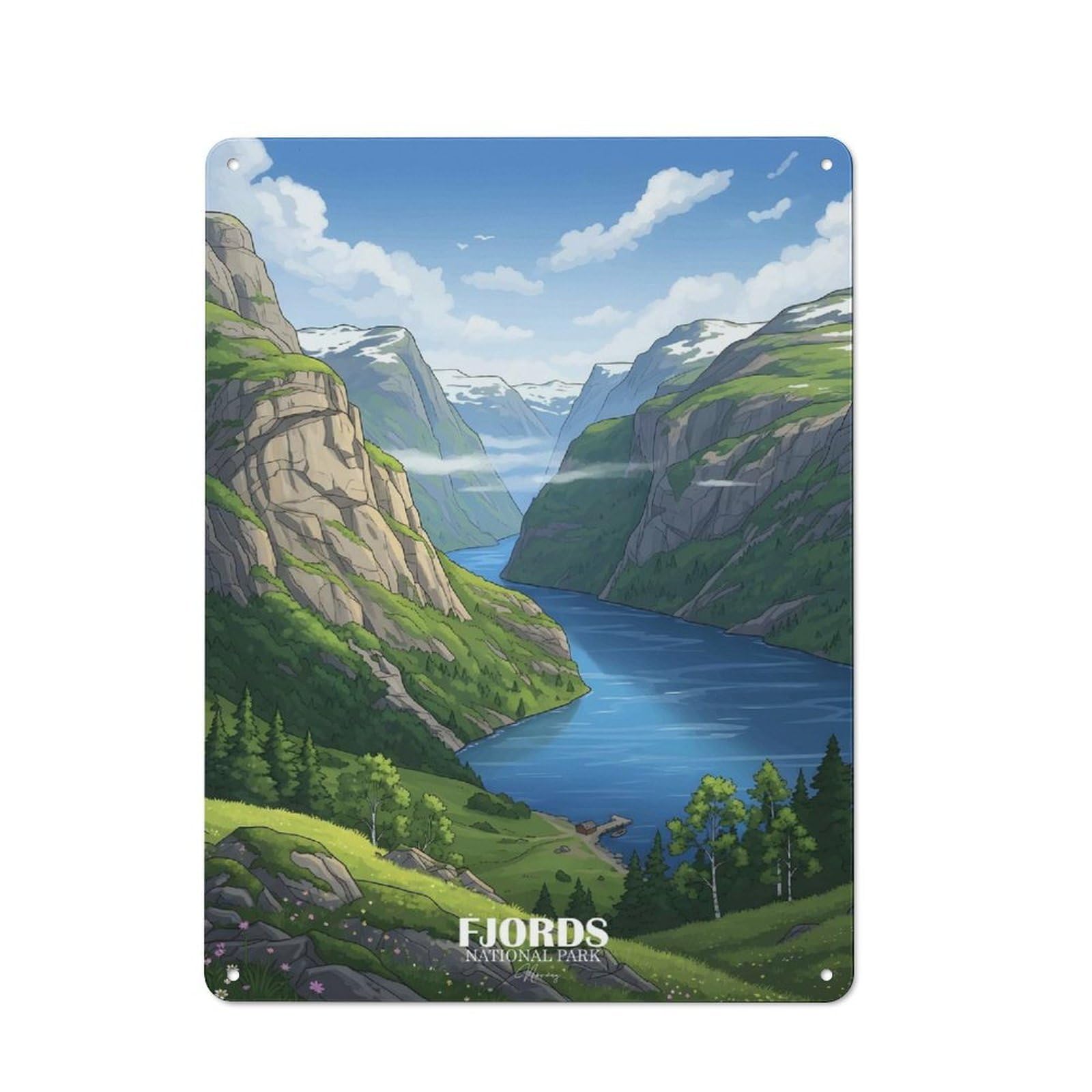 Junmoney Style-21 Vintage Tin Sign 40X30cm With Fjords National Park Landscape Norway For Garage Or Workshop, For Metal Sign Collectors, For Cafés, Pubs And Restaurants