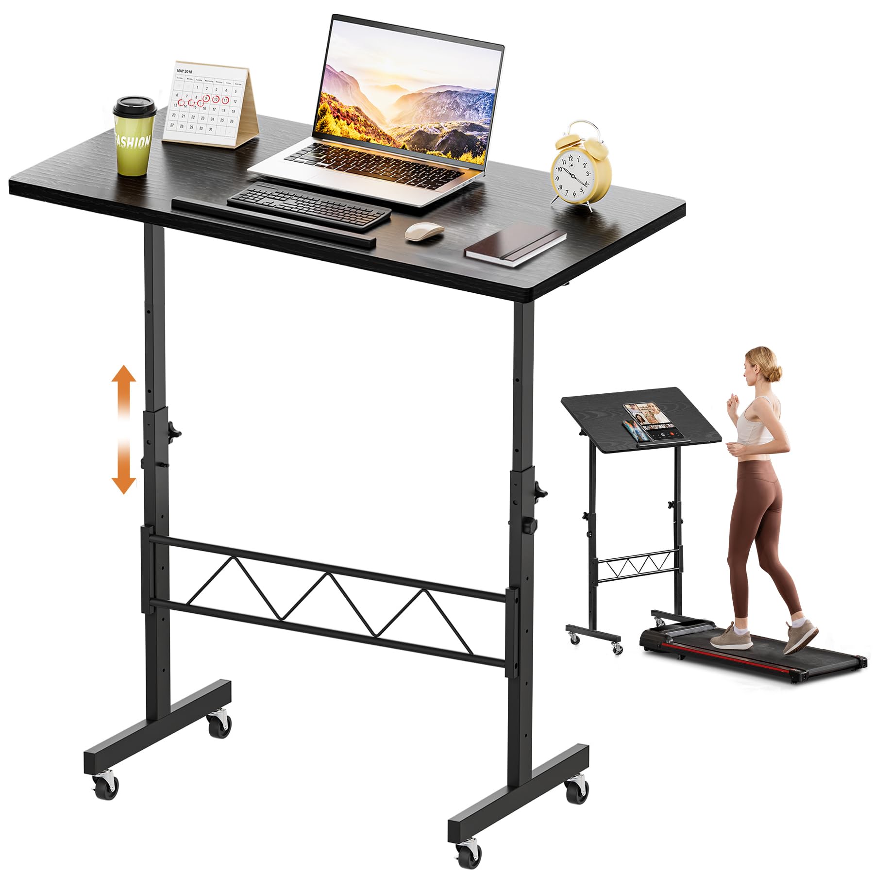 COMHOMA Small Standing Desk Adjustable Height Tiltable Tabletop Mobile Stand Up Desk for Laptop Portable Computer Table for