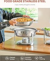 Wilprep 5L Rozsdamentes Acél Ételmelegítő Szett - 4 db Kerek Chafing Dish Melegentartó Tál Rendezvényekhez és Partikhoz 3