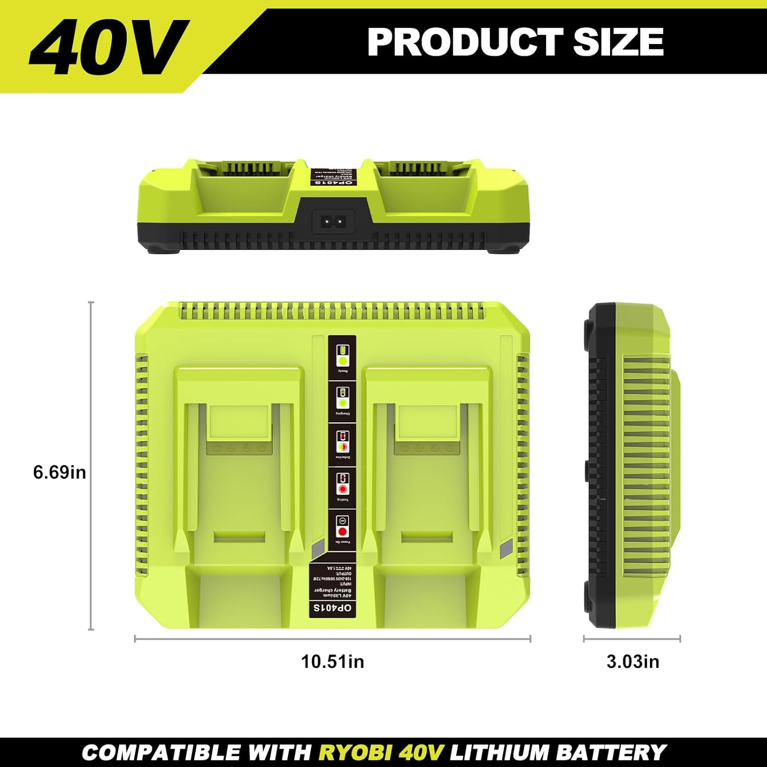 Replacement for Ryobi 40v Battery Charger, Compatible with Ryobi 40V Lithium Battery OP4015 OP4026 OP4030 OP4040 OP4050 OP4060