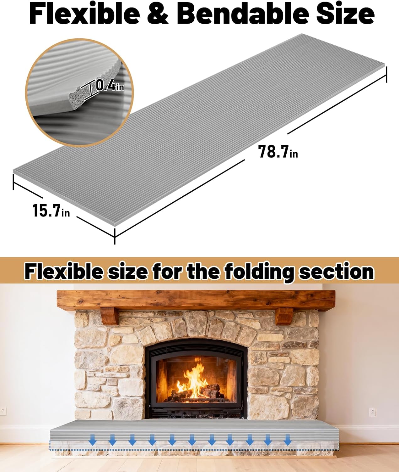 Fireplace Baby Proofing, Soft Seat Edge Cushion with Adhesive Backing, 78'' Foam Hearth Pad for Stone Brick Fire Place Bumper Protector for Toddlers Babies Child, Gray