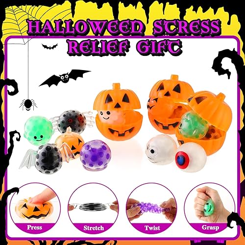 Miniatura 3 de Liliful 48 piezas de mini bolas sensoriales de Halloween con 24 cajas de calabaza, tarros para Halloween, mini regalos de fiesta, dulce o dulce