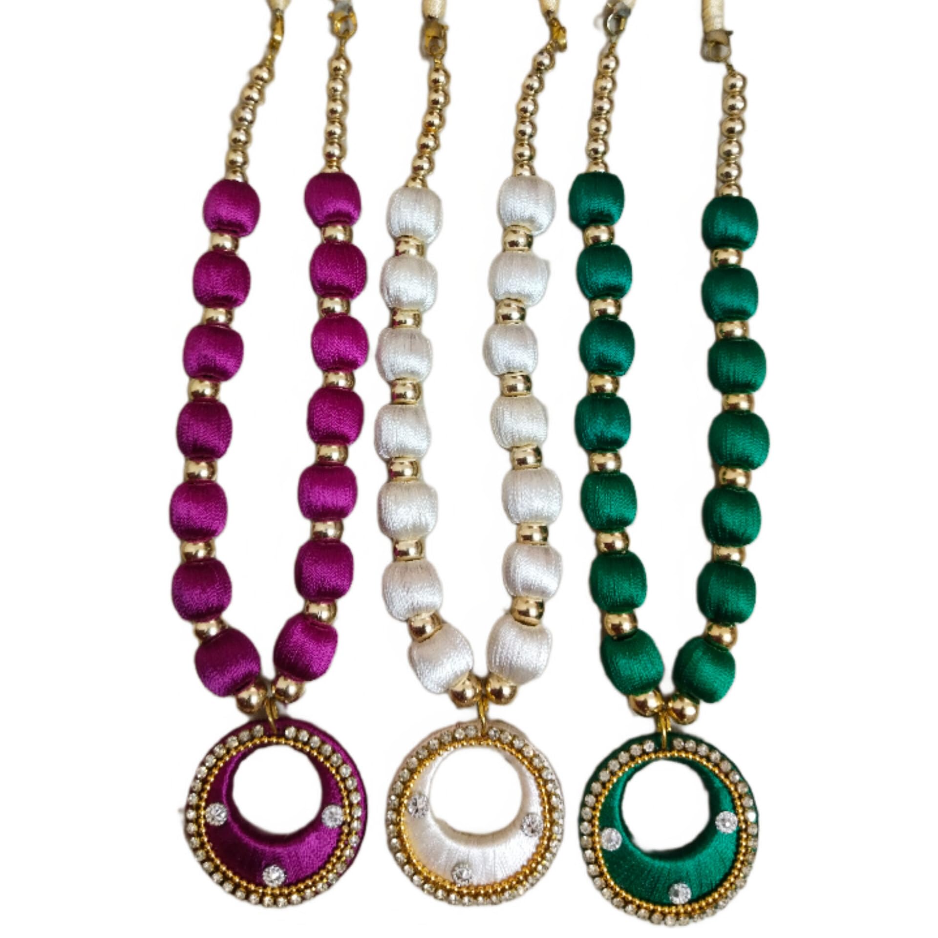 Silk Thread Necklaces for girls -Set of 3, Handmade, Dark Blue, Light Green and Peach Pink, Indian Jewelry,KS Thread (Purple, Off White, Green) (B0D29HHVFC) Amazon Price History, Amazon Price Tracker