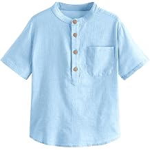 Inorin Boys Button Up Henley Shirts Short Sleeve Summer Cotton Dress Shirt