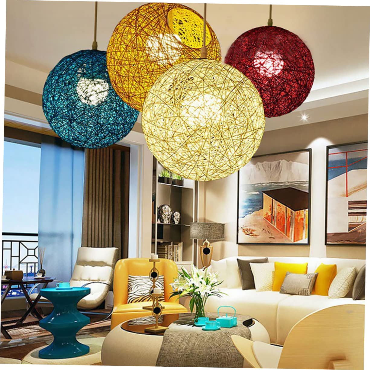 Holibanna 1Pc Creative Rattan Ceiling Lamp Warm Decorative Light for Home Restaurant Shop Natural Design with LED Source for Boho Decor