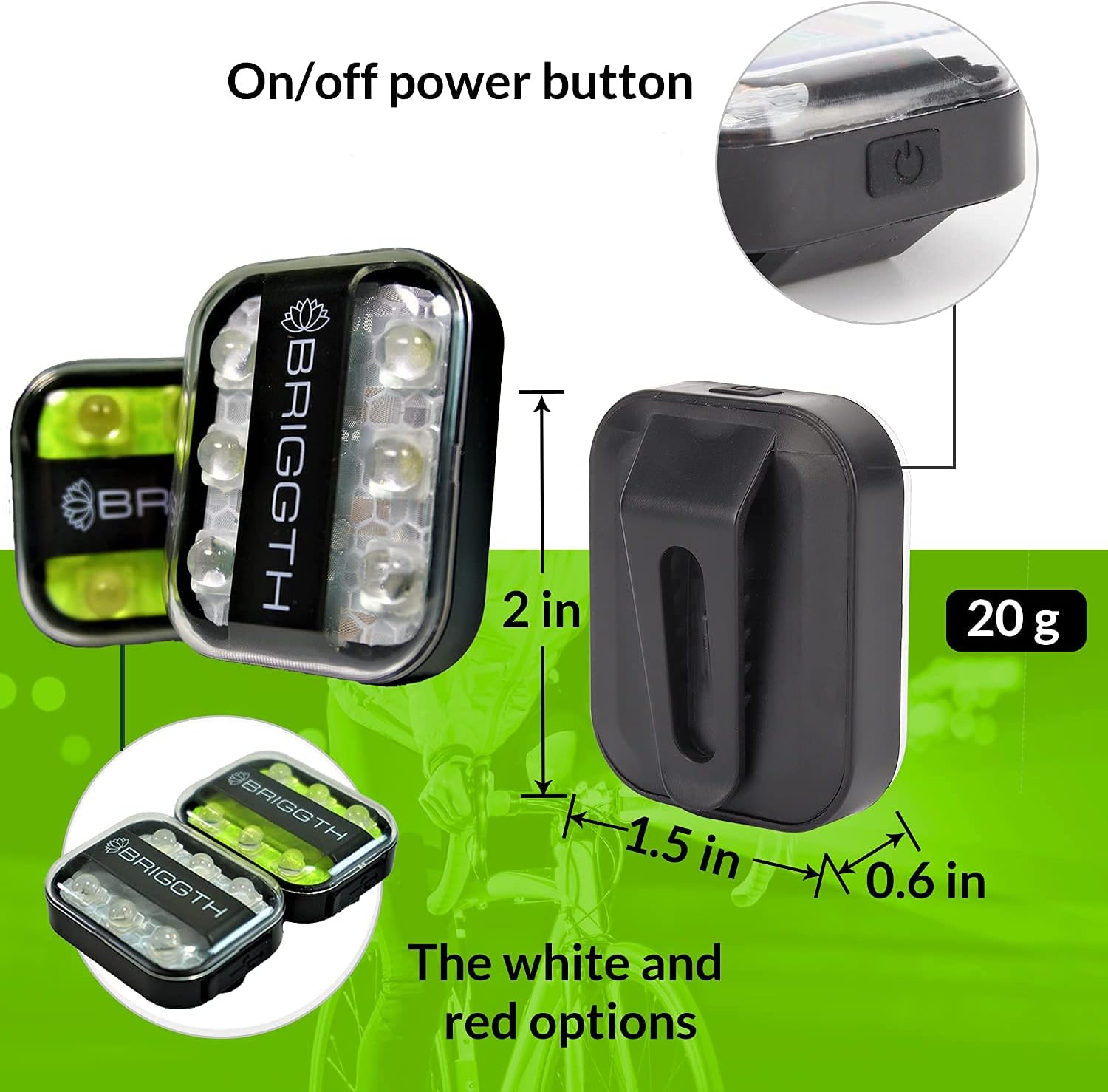BRIGGTH led running lights for runners, safety light for walking at night, hat clip on flashlight for jogging, dog collar light, backpack reflector, bike cap bicycle reflective running gear light 2pcs