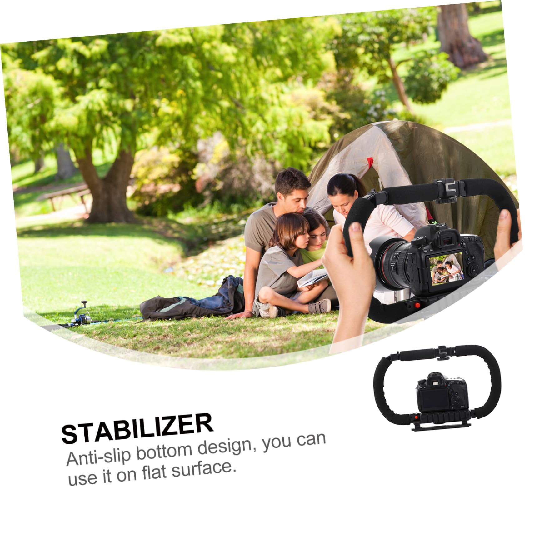 Stabilizzatore Fotocamera Portatile Impugnatura Antiscivolo in Plastica e Metallo Supporto Ergonomico 3 Porte Slitta Fredda per Riprese Video Stabili
