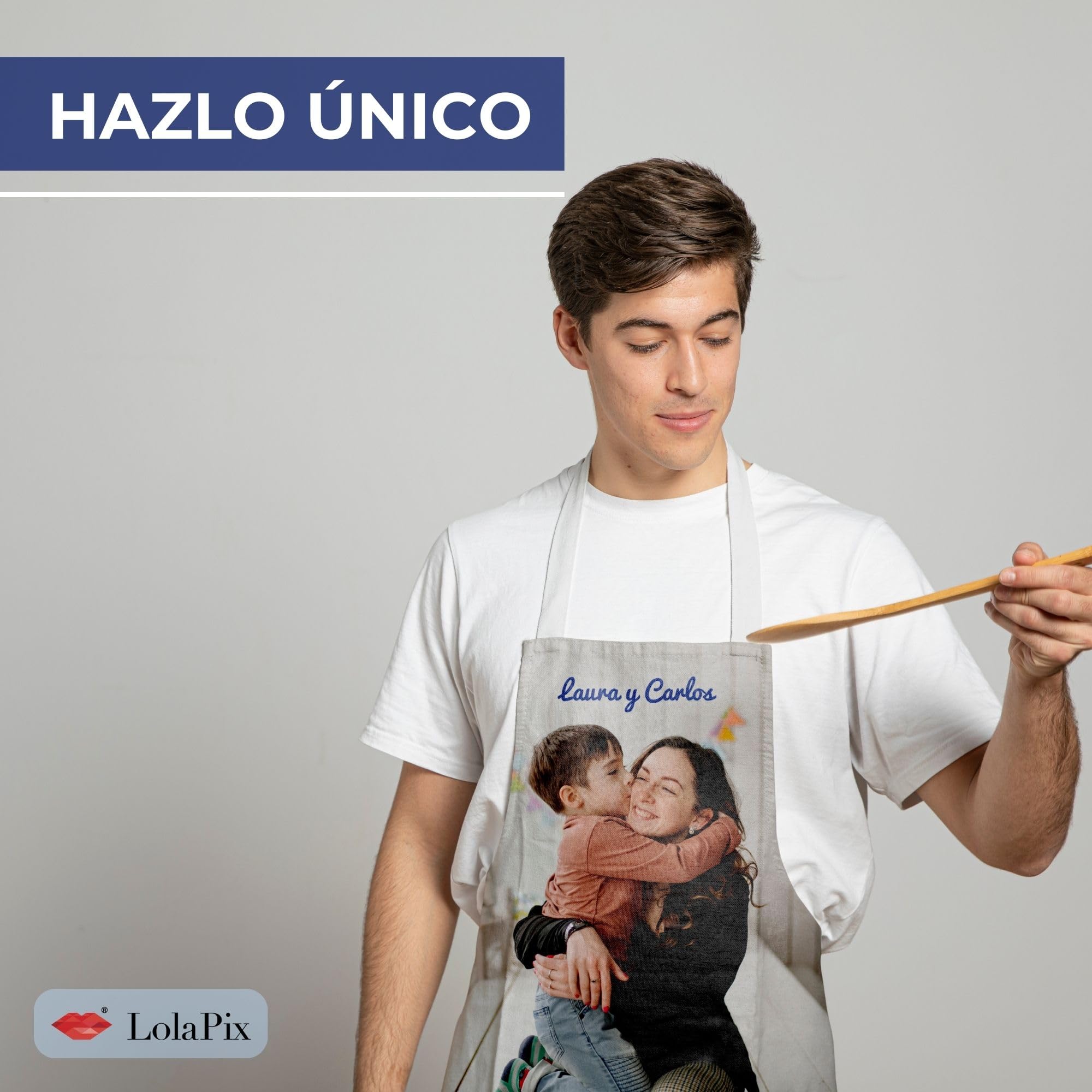 LolaPix Delantal Personalizado Mujer Hombre. Delantal Cocina Hombre. Regalo Personalizado Mujer. Delantales Personalizados. Regalos Cocineros. Regalo amigo invisible. Delantales Originales 75x63cm