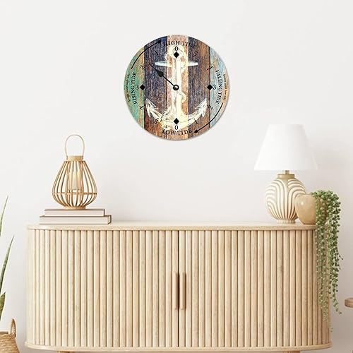 Miniatura 5 de Reloj de marea de madera, ancla náutica, reloj de marea de grano de madera, hora del océano, marea alta, marea baja, reloj rústico de madera con