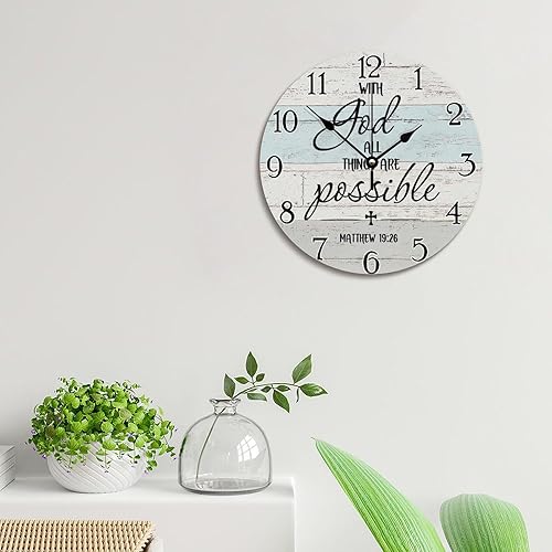 Miniatura 4 de Reloj con texto en inglés "with God All Things", reloj de pared con versículo bíblico, cita religiosa, reloj de madera, estilo cristiano,