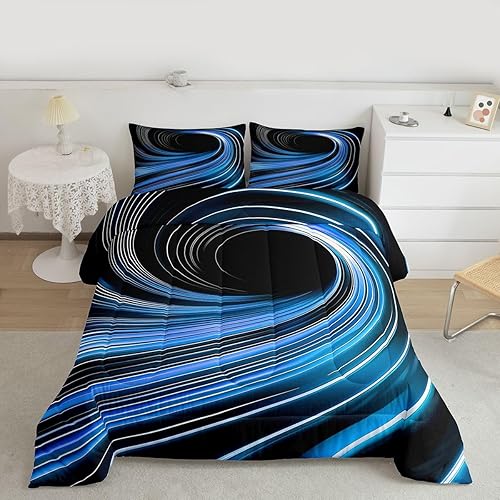 Miniatura 34 de Juego de edredón geométrico, color gris y blanco, diseño de rayas de arte abstracto, tamaño individual, para niños y niñas, edredón retro Multi