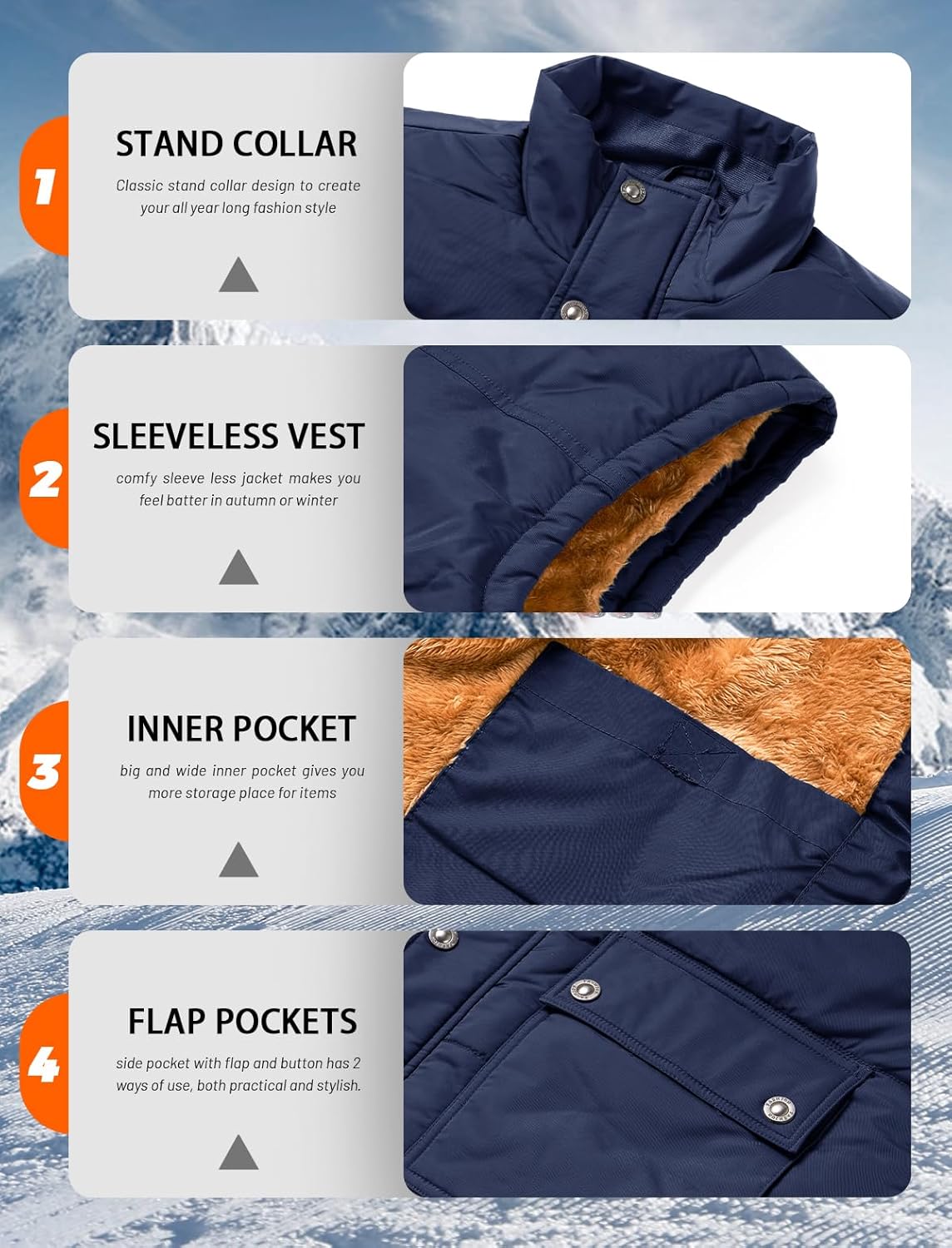 MAGCOMSEN Men's Winter Vest Outerwear Fleece Lined Outdoor Vest Warm Sleeveless Jacket - Image 7