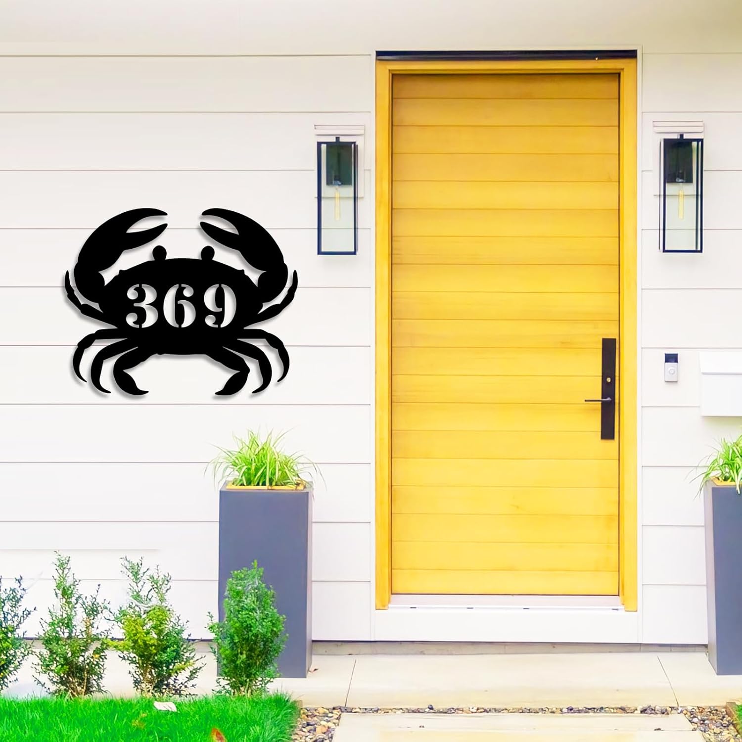 Custom Crab Address Signs, Personalized Metal Address Sign for Houses, Coastal Beach House Number Sign, Outdoor Yard Decor for Porch, Fence, or Gate