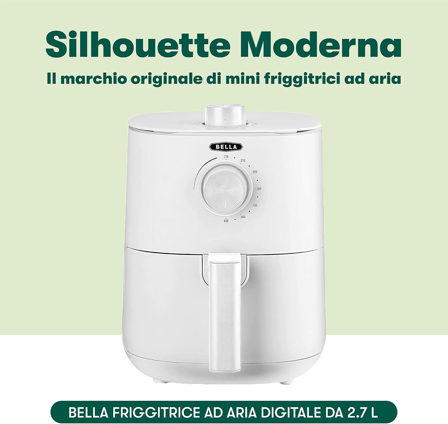 Friggitrice ad aria BELLA da 2,7 L, frittura senza olio, cestello antiaderente e griglia di cottura rimovibili e lavabili in lavastoviglie, bianco opaco Friggitrice ad aria BELLA da 2,7 L, frittura senza olio, cestello antiaderente e griglia di cottura rimovibili e lavabili in lavastoviglie, bianco opaco