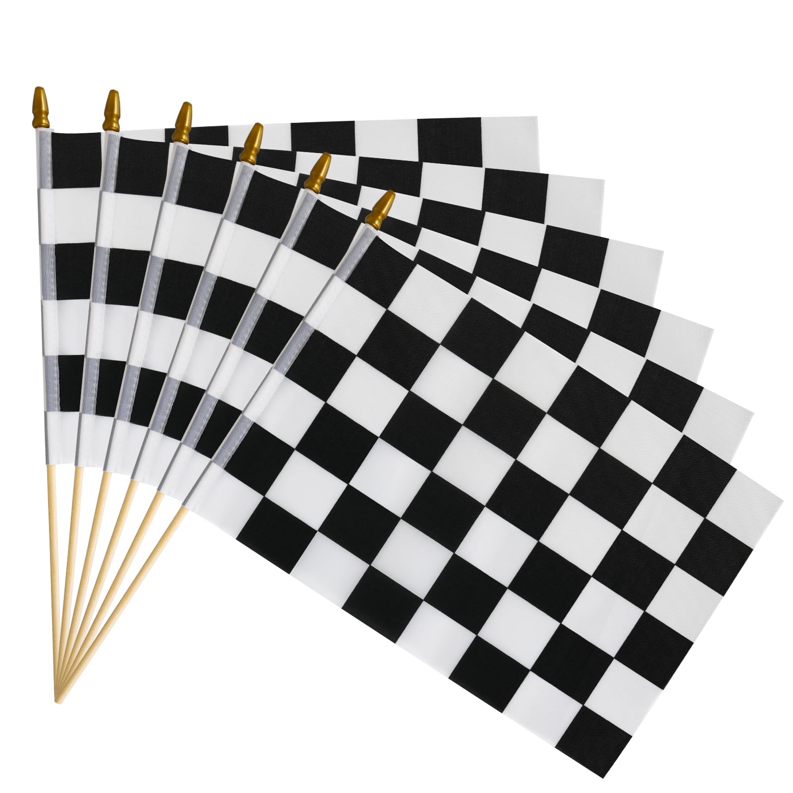 HOOSUN6 Pack Checkered Flag On Sticks, 12"x8" Flags For Race Car Birthday Party Supplies, Double Sided Print Racing Stick Flag Race Cars Party Decorations, Black White Checkered Mini Flag For Room