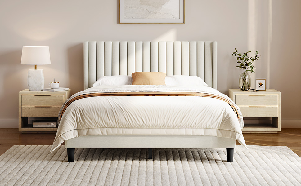 Amazon.com: Yaheetech Queen Bed Frame with Headboard,Ivory Channel