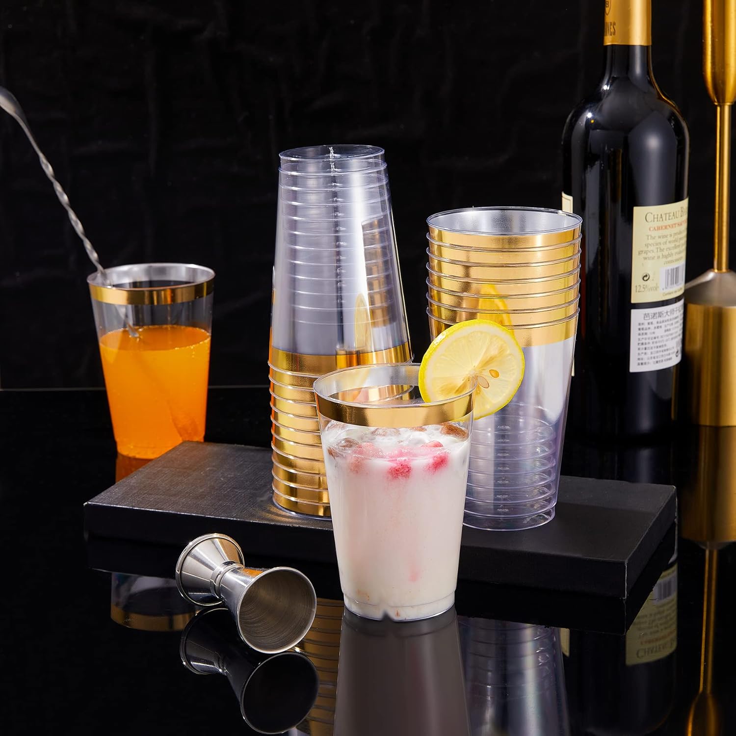 N9R 72PCS Gold Plastic Cups, 12OZ Clear Plastic Cups with Gold Rim, Disposable Cups Perfect for Parties, Wedding and Birthday - Image 6