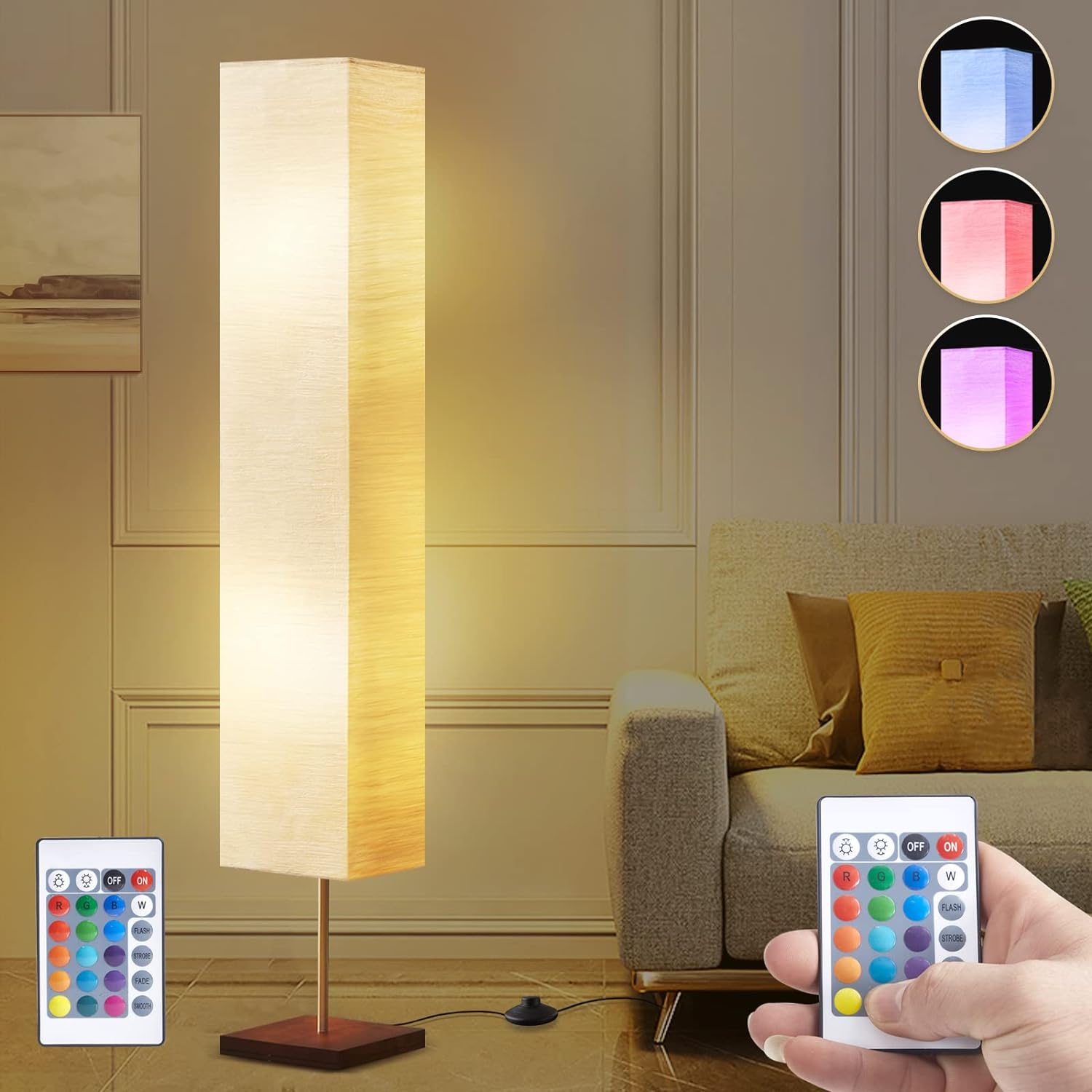 GyroVu 65“ Floor Lamp for Living Room, RGB Color Changing-2700K-6000K Led Floor Lamp Standing Lamp Corner Floor Lamp with Remote Control Modern Floor Lamp for Bedroom, Office Beige(Bulbs Included)