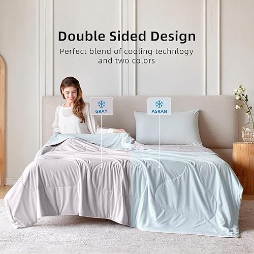 Miniatura 12 de Edredón refrescante, mantas frías para personas que duermen con calor y sudores nocturnos, edredón ligero lavable, suave, transpirable, suave y Gris