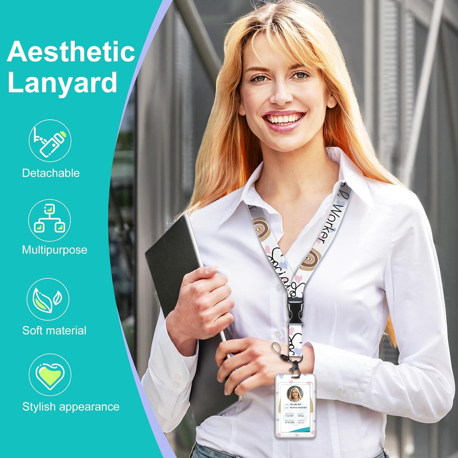 Plifal ID Badge Holder with Lanyard and Retractable Social Worker Badge Reel Belt Clip, Boho Rainbow Leopard Keychain Lanyards Clip On Badge Extender Vertical ID Sleeve for Women Men - Image 2