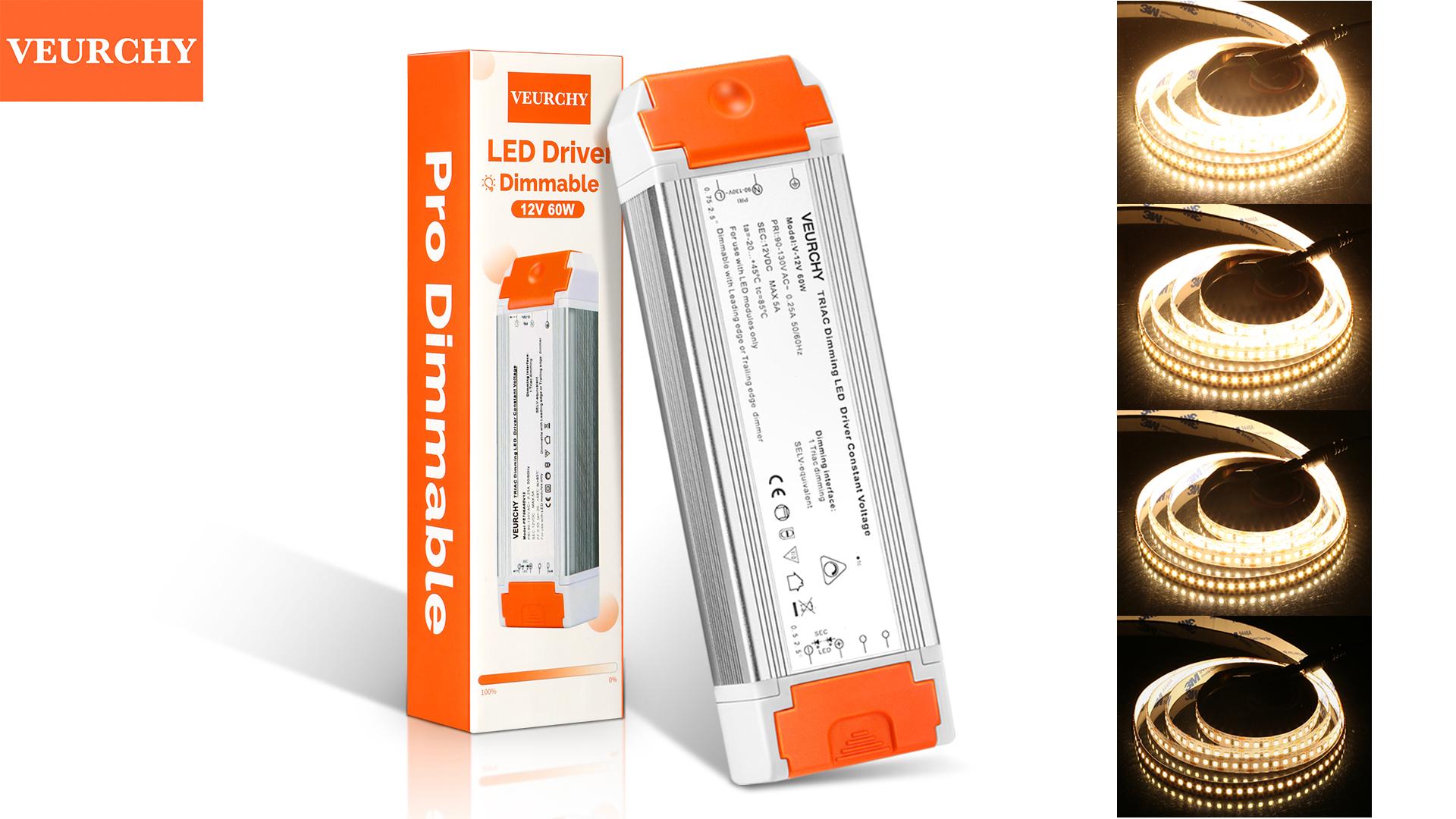 Image of 60W 12V Dimmable LED Driver, Triac Transformer 60 watt AC 120V to DC 12V Compatible with Lutron Dimmer Switches, 12 Volt Led Dimmer Power Supply for Cabinet Strip Light Model Vec2 (Simplified Pack)