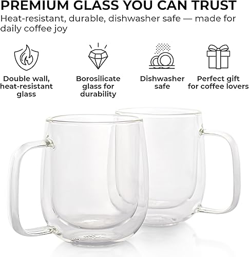 Miniatura 3 de Kaffe - Tazas de café de vidrio con aislamiento de doble pared (2 x 10 onzas), vasos de espresso transparentes, resistentes al calor, tazas de